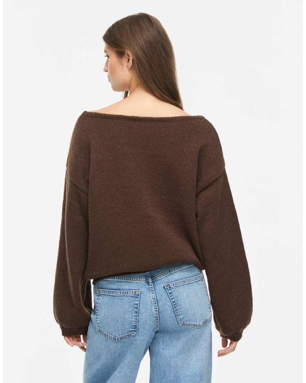 Noisy May Brown Bellis Ribbed Boat Neck Top