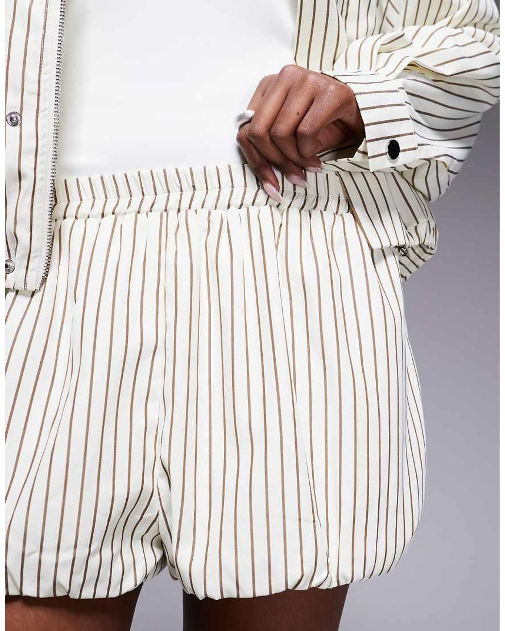 Kaiia White Exclusive Striped Puff Co-ord Shorts