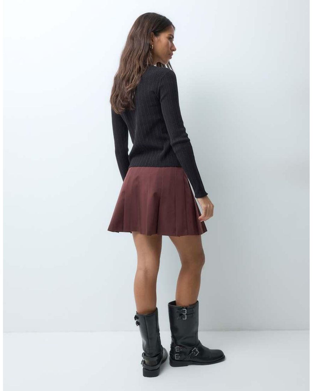 ASOS Brown Tailored Pleated Mini Skirt