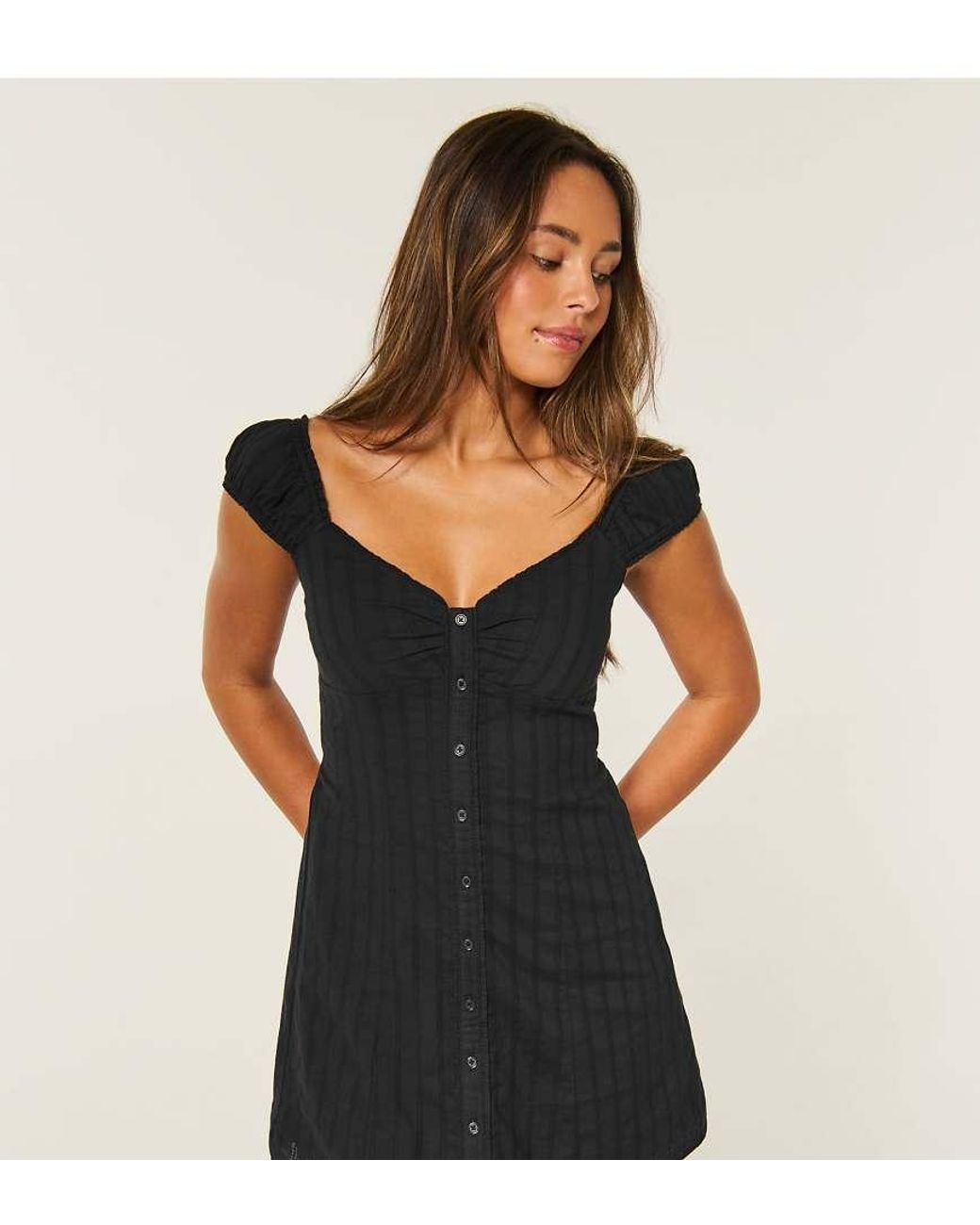 Hollister Black Tall Cap Sleeve Button Mini Dress