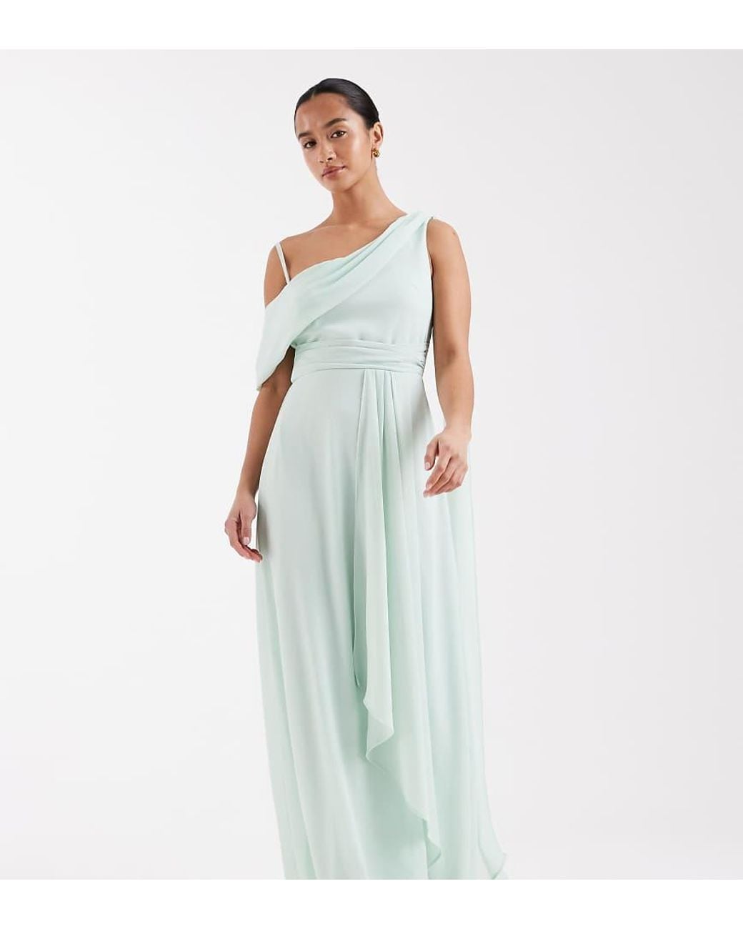 TFNC London White Bridesmaid Chiffon Fallen Shoulder Maxi Dress