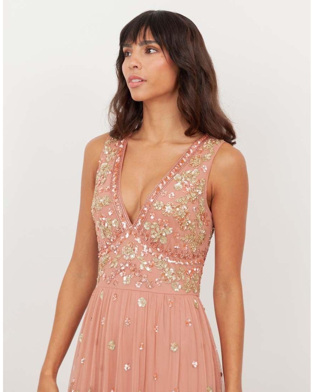 Maya Pink Embellished Sleeveless Maxi Dress