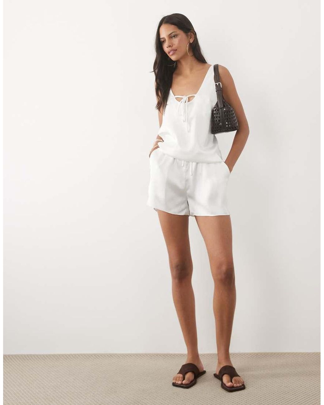 4th & Reckless Natural Satin Elasticated Waist Shorts