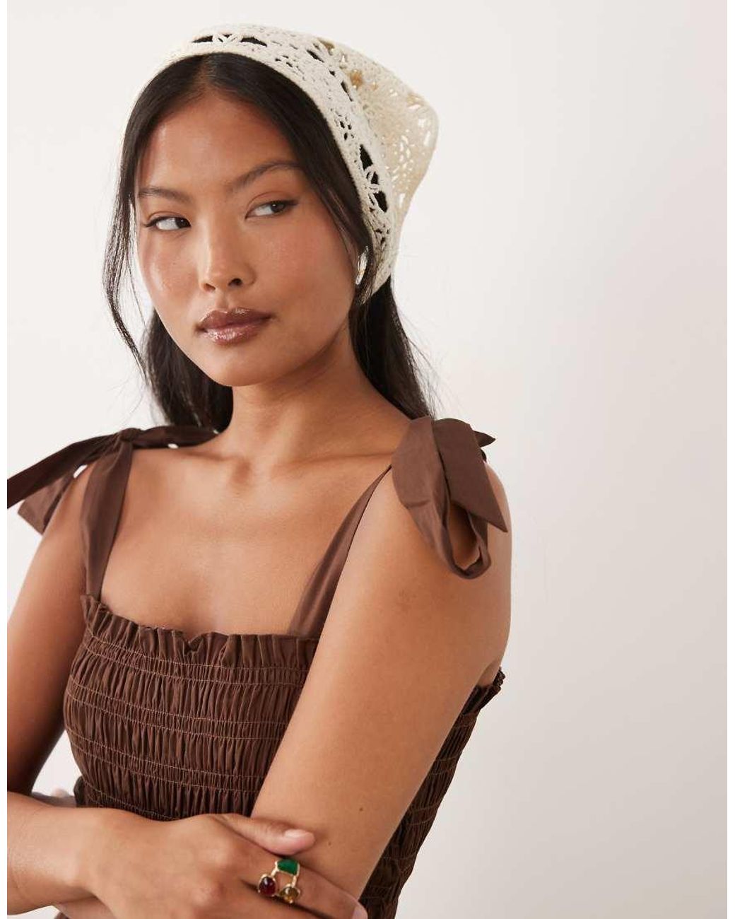 New Look Brown Shirred Tie Strap Midi Dress