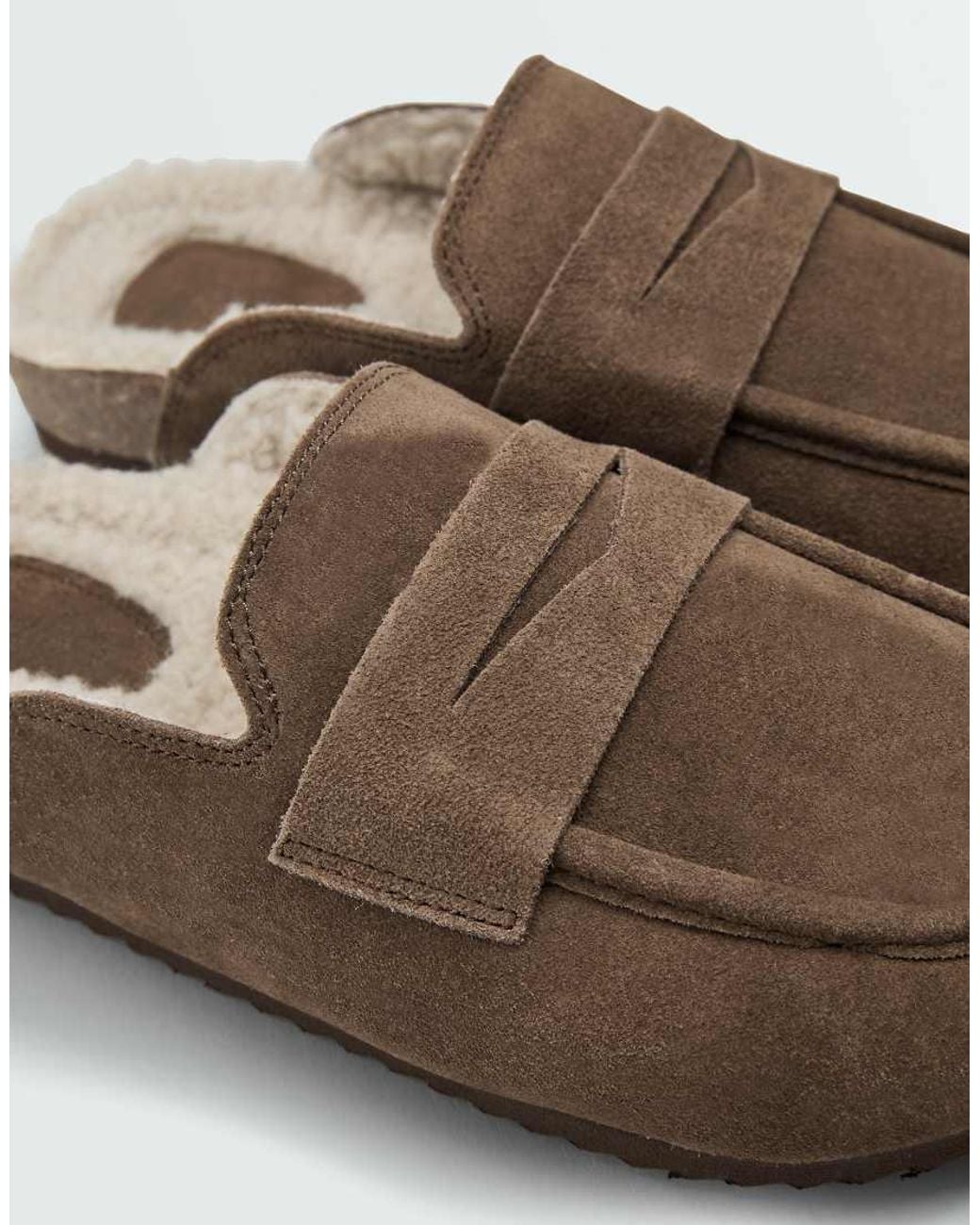 Oysho Brown Warm-lined Suede Clog