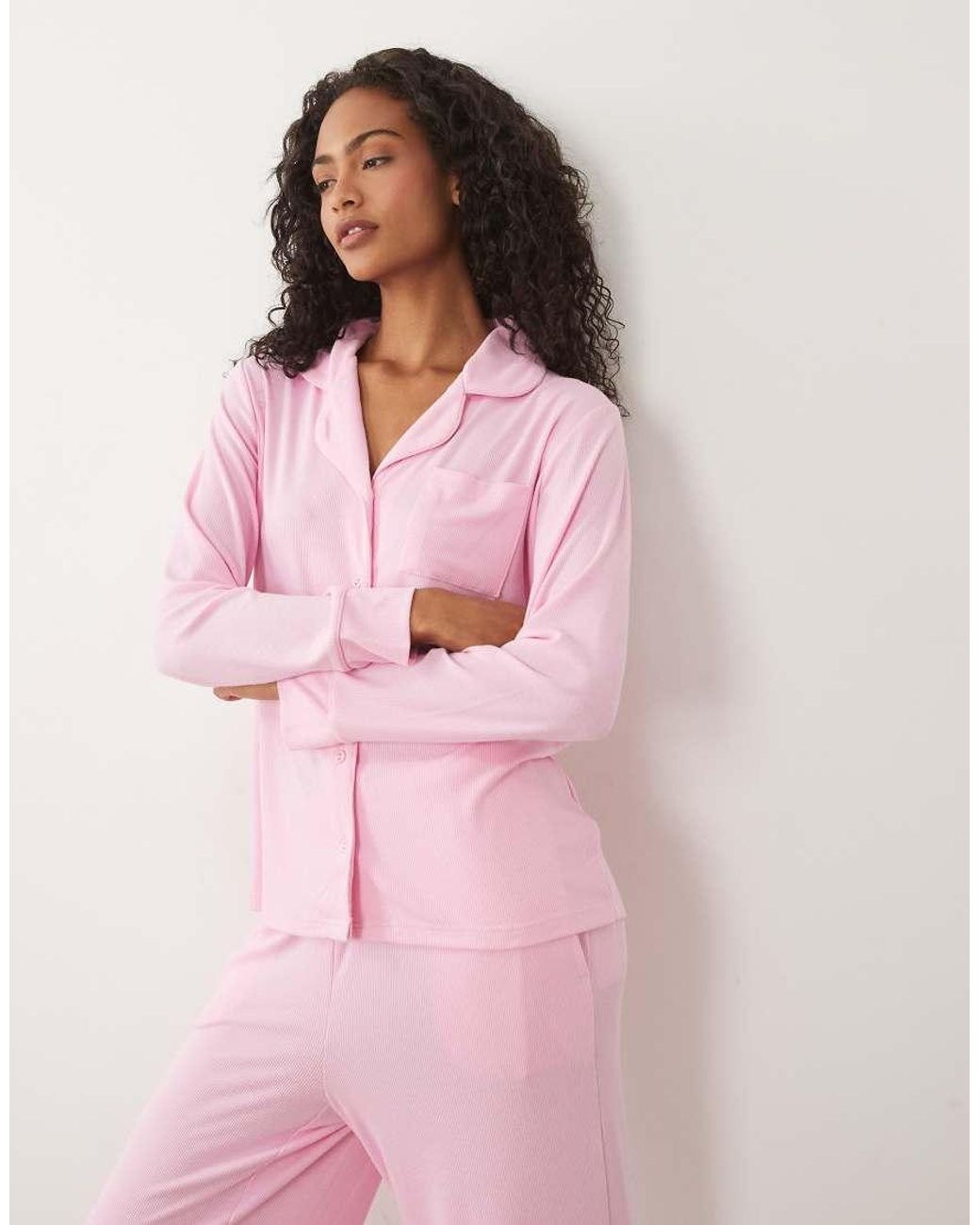 Brave Soul Pink Button Down Shirt And Pants Pajamas