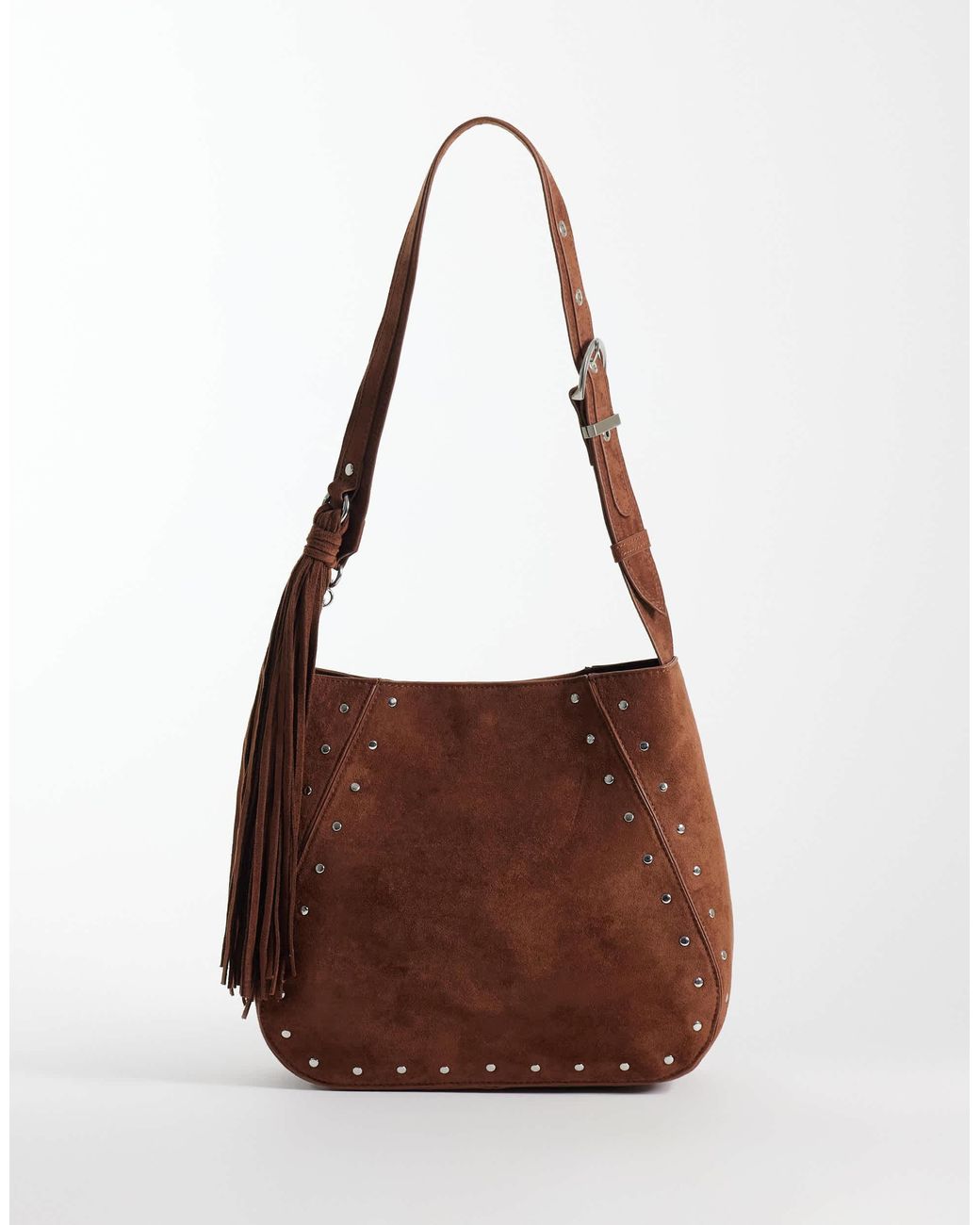ASOS Brown Studded Tote Bag With Tassel Charm Detail