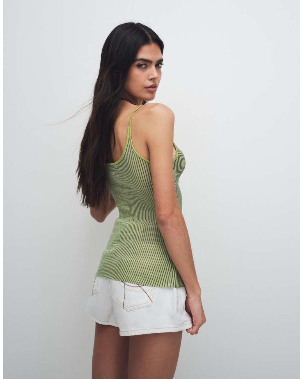 & Other Stories Green Ribbed Deep V-neck Vest