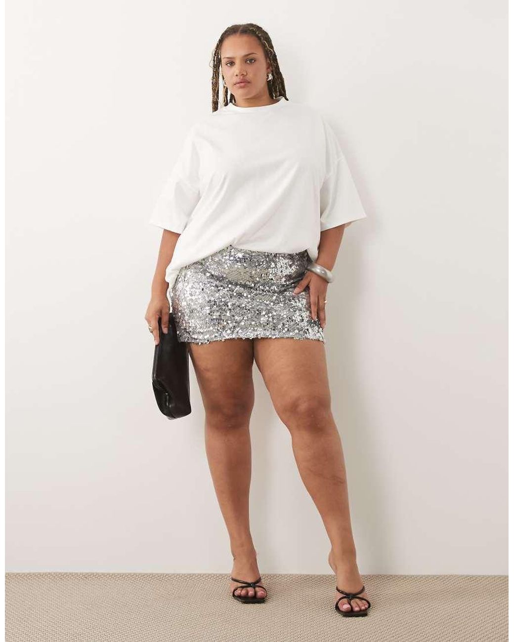 ASOS White Asos Design Curve Mixed Sequin Mini Skirt