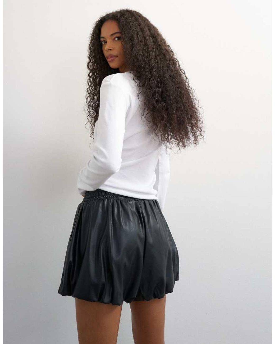 TOPSHOP Black Faux Leather Bubble Short