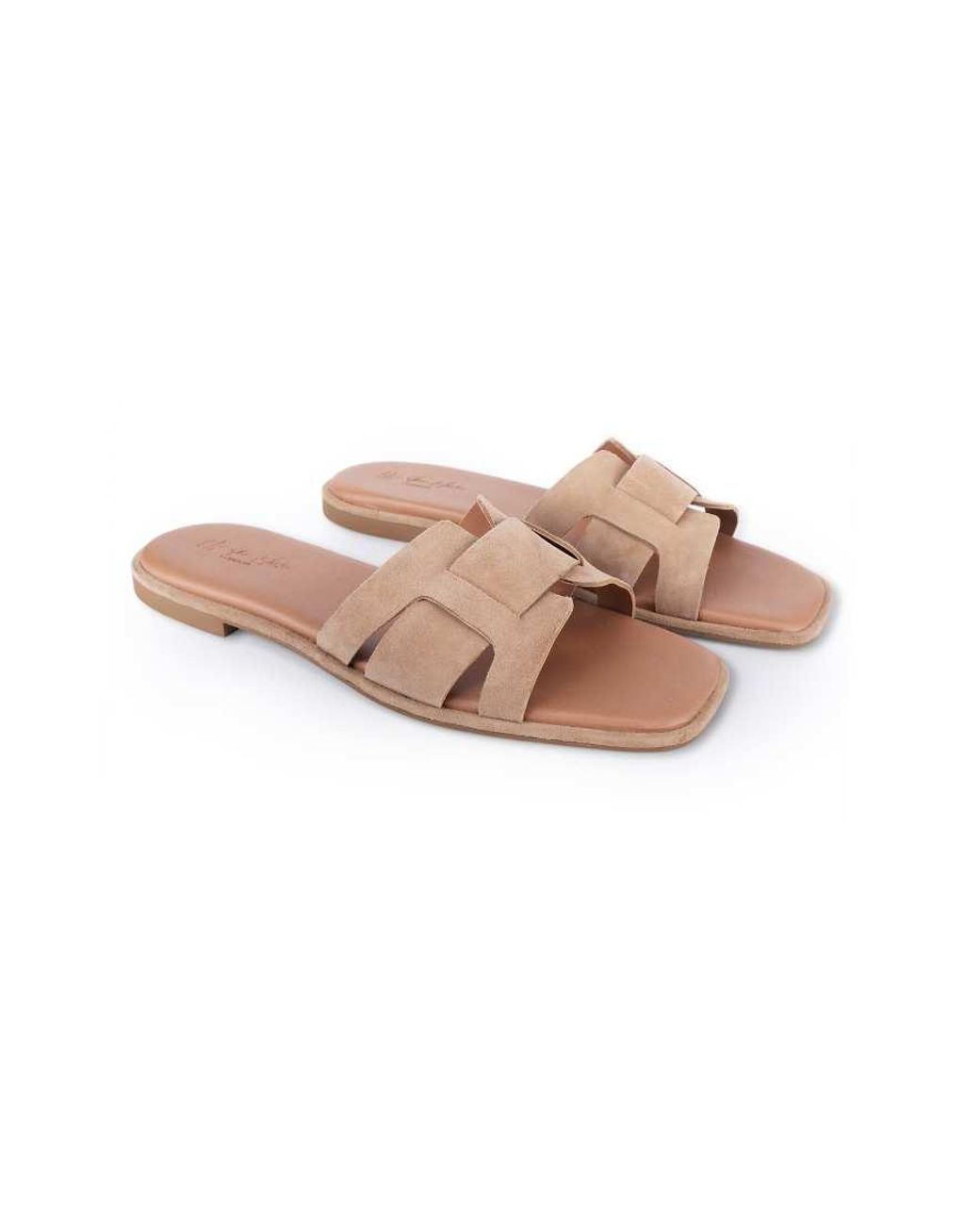 OFF THE HOOK Brown Heath Suede Leather Slip On Flat Sandals
