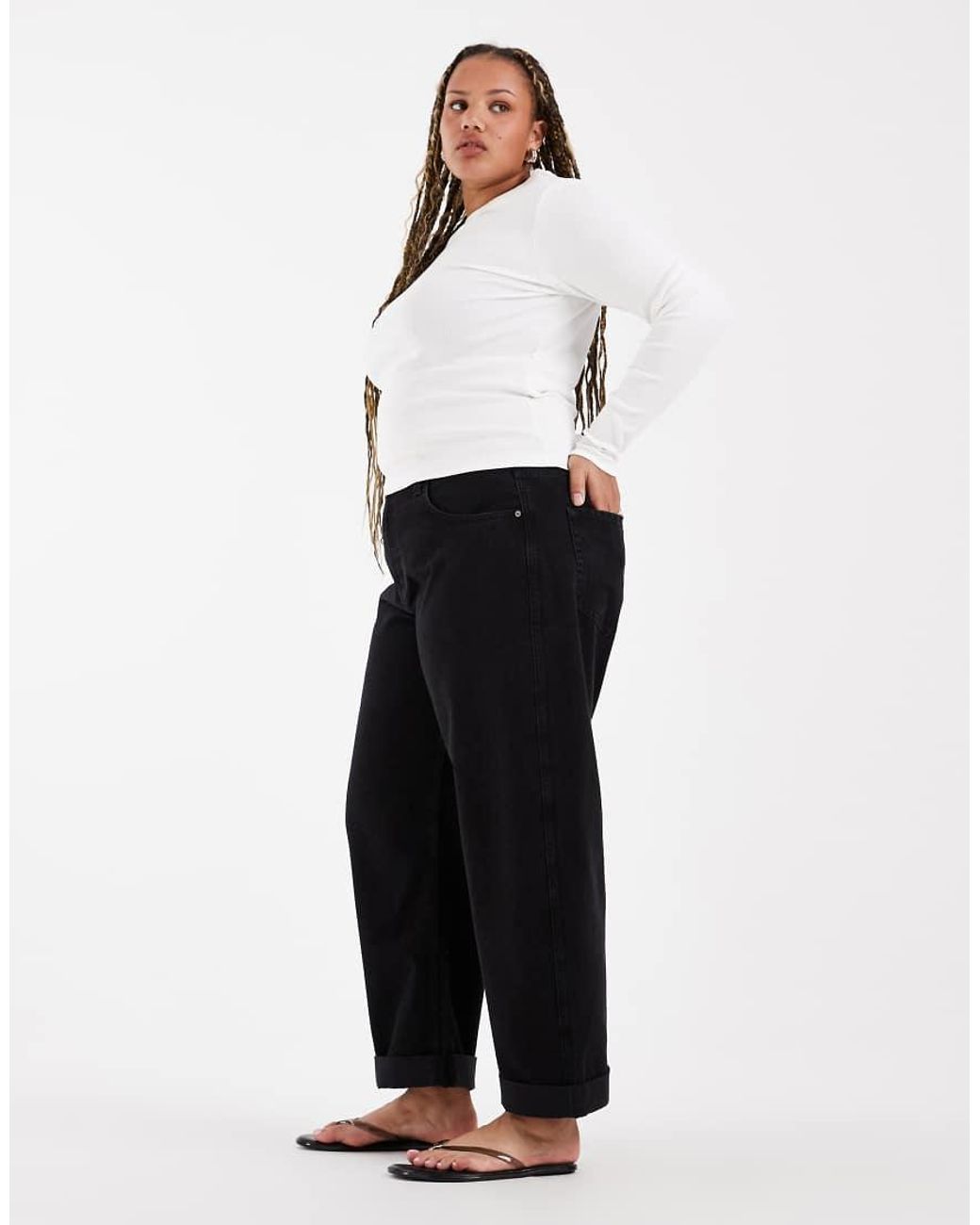 ASOS White Asos Design Curve High Rise Relaxed Roll Up Jeans