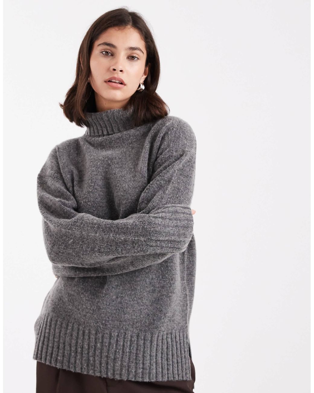 Pull col roulé en maille épaisse Threadbare en coloris Gray