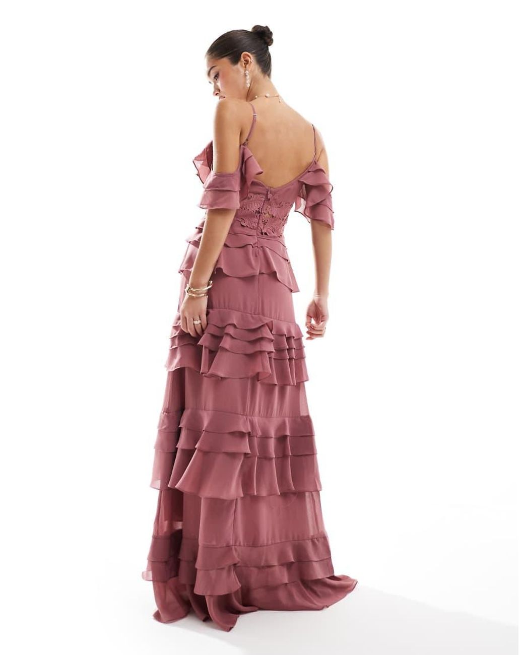 True Decadence Plunge Front Tiered Ruffle Maxi Dress