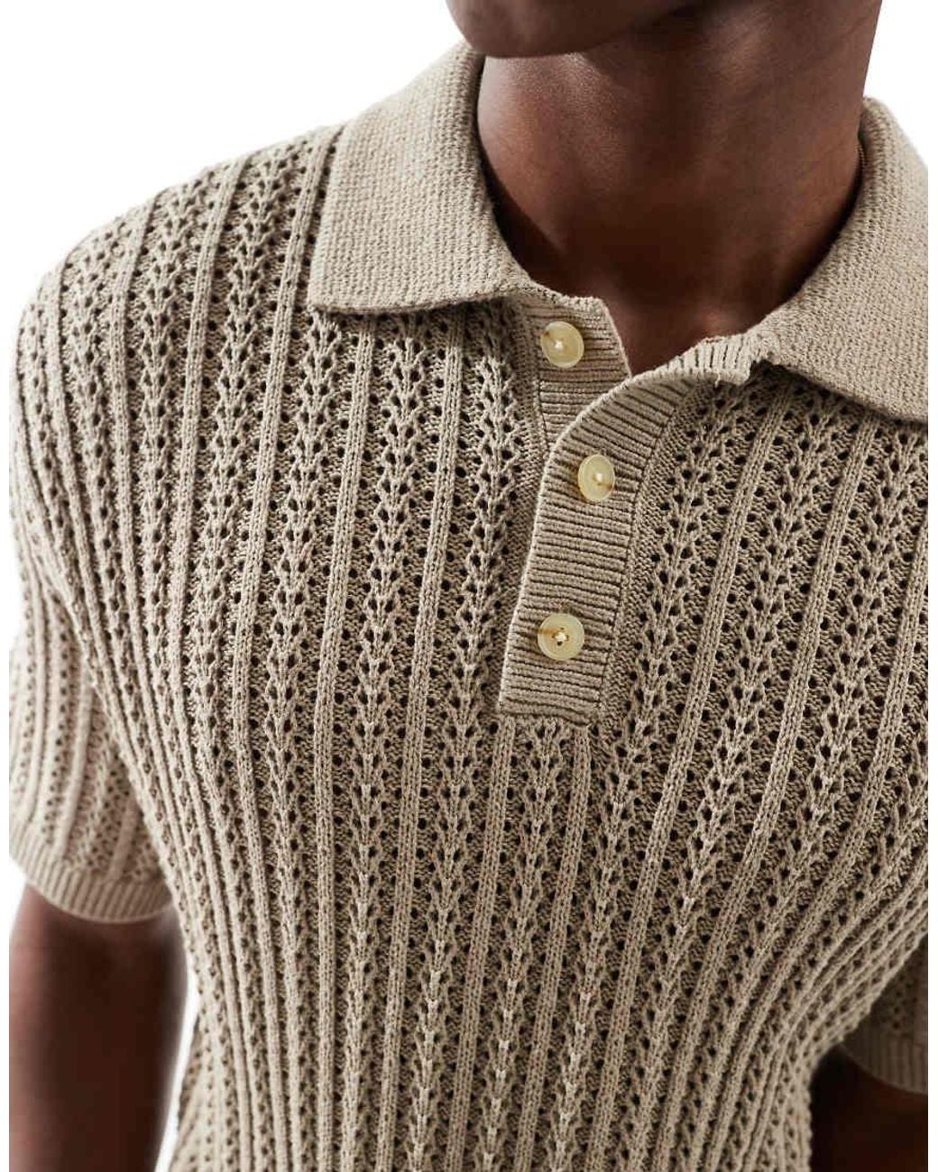 Jack & Jones Gray Premium Crochet Knitted Polo Shirt for men