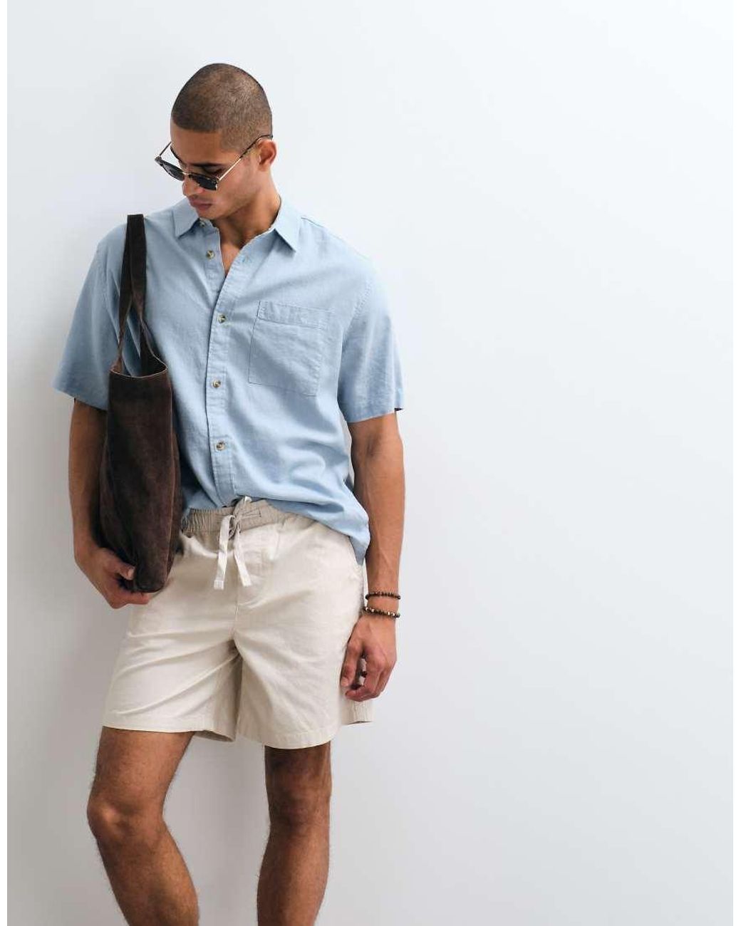 ASOS Blue Relaxed Linen Blend Shirt for men