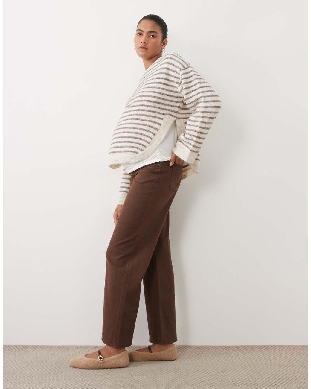 Mama.licious White Mamalicious Maternity Wide Leg Jeans With Soft Over The Bump Band