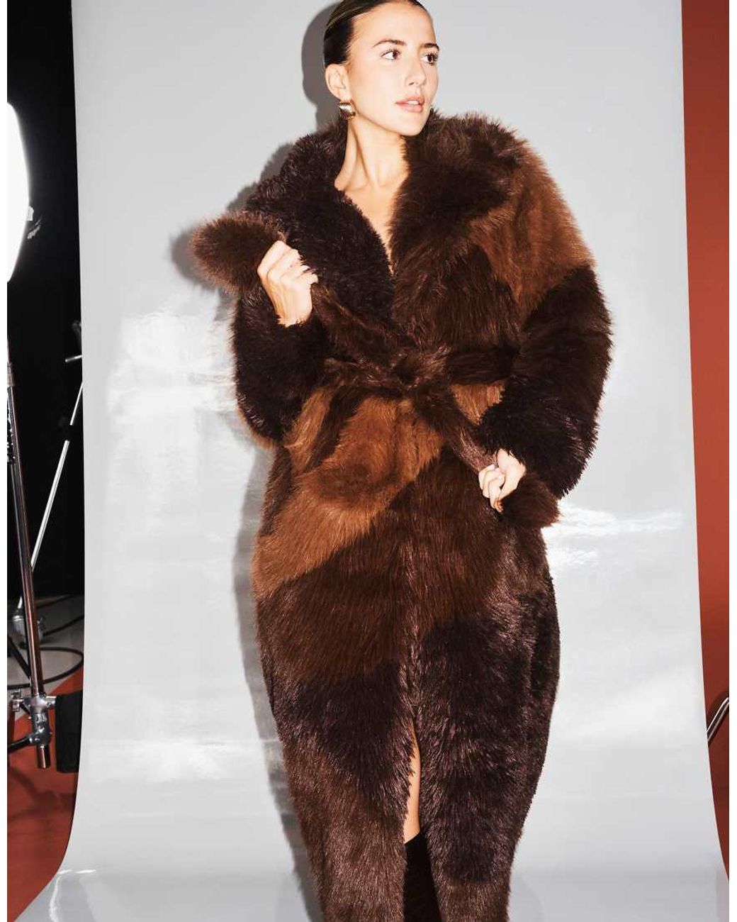 House Of Sunny Brown Faux Fur Longline Coat