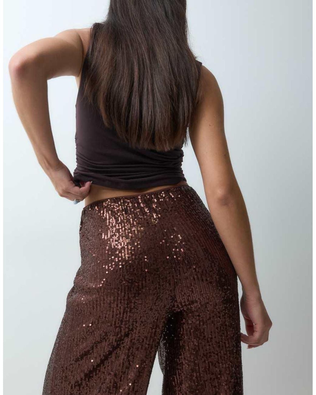 ASOS Brown Allover Sequin Wide Leg Trousers