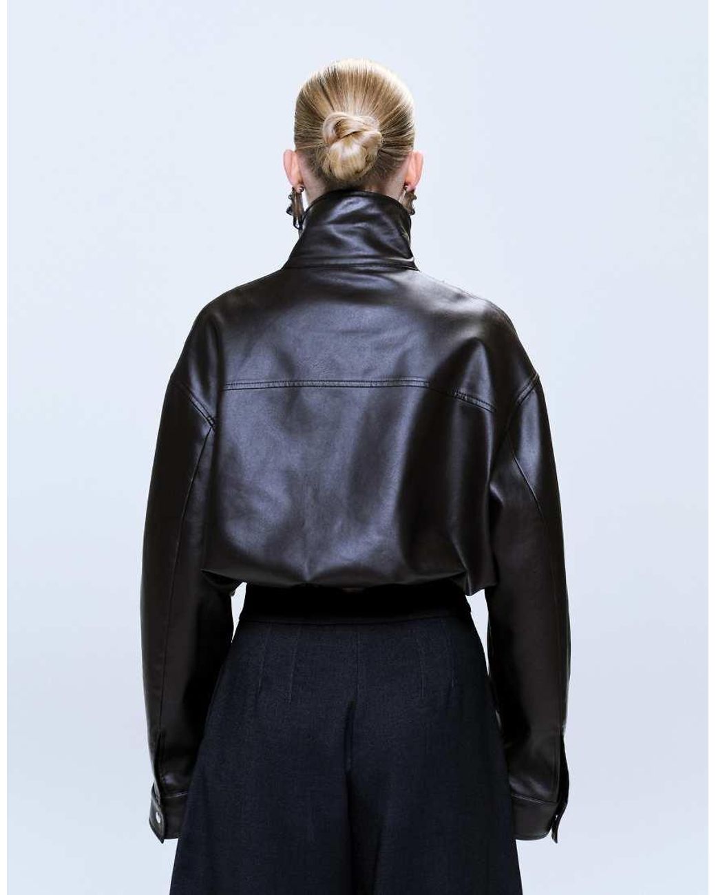 ASOS Gray Faux Leather Funnel Neck Jacket
