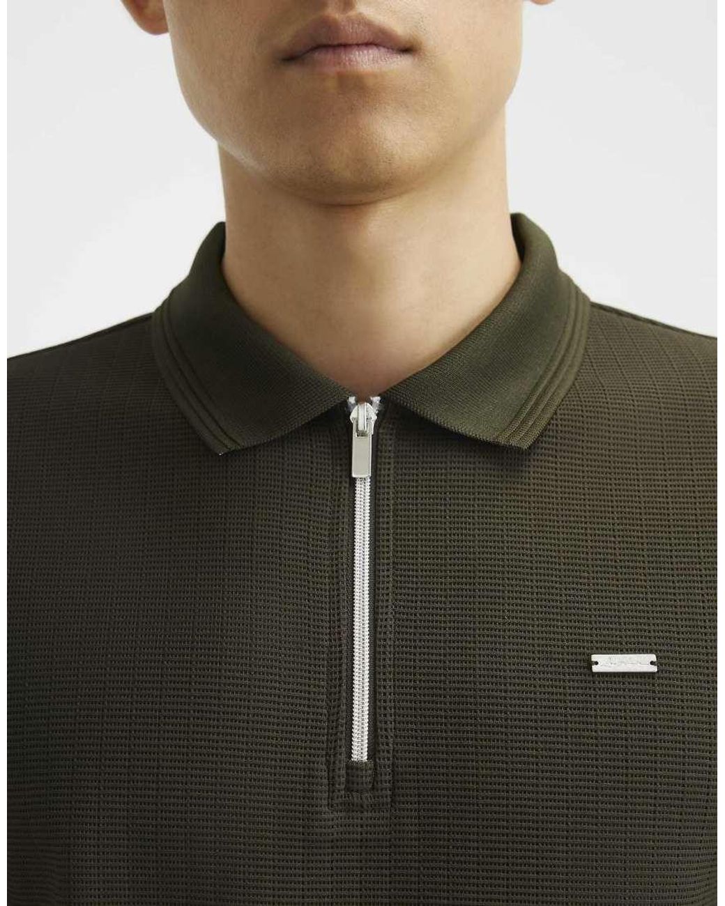 River Island Green Muscle Fit Cotton Textured Polo Shirt for men
