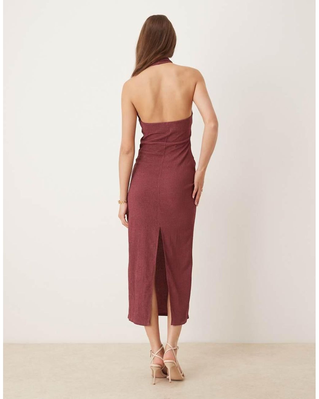 ASOS Textured Halter Drape Waist Midi Dress