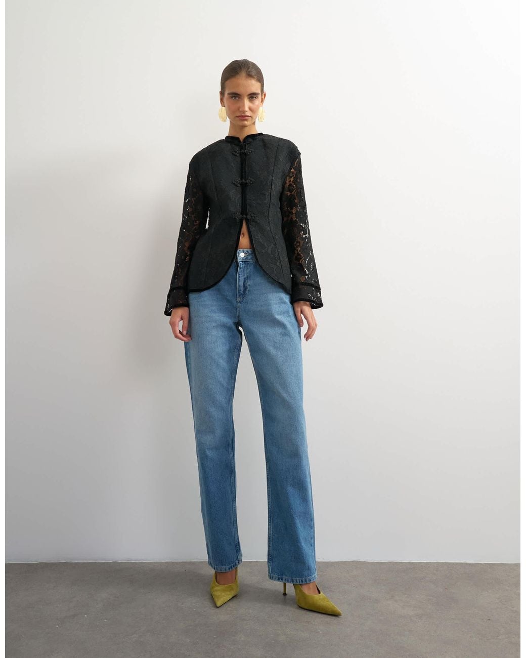 TOPSHOP Blue Soft Mandarin Lace Jacket