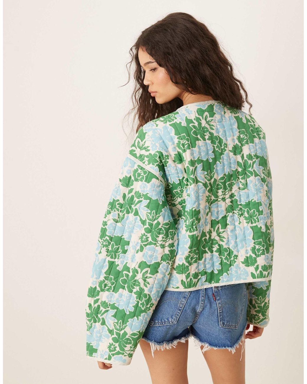 Vila Green Tie Front Quilted Jacket