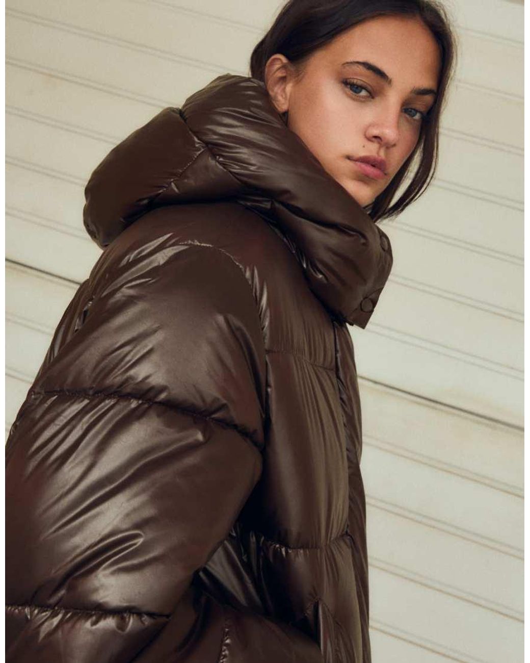 Bershka Brown Oversize Hooded Puffer Jacket
