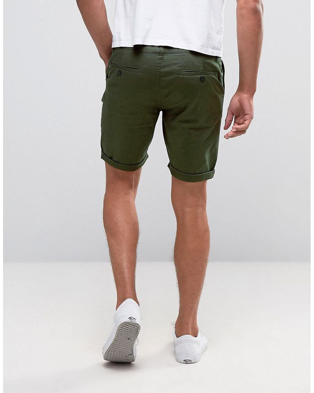 skinny fit khaki shorts