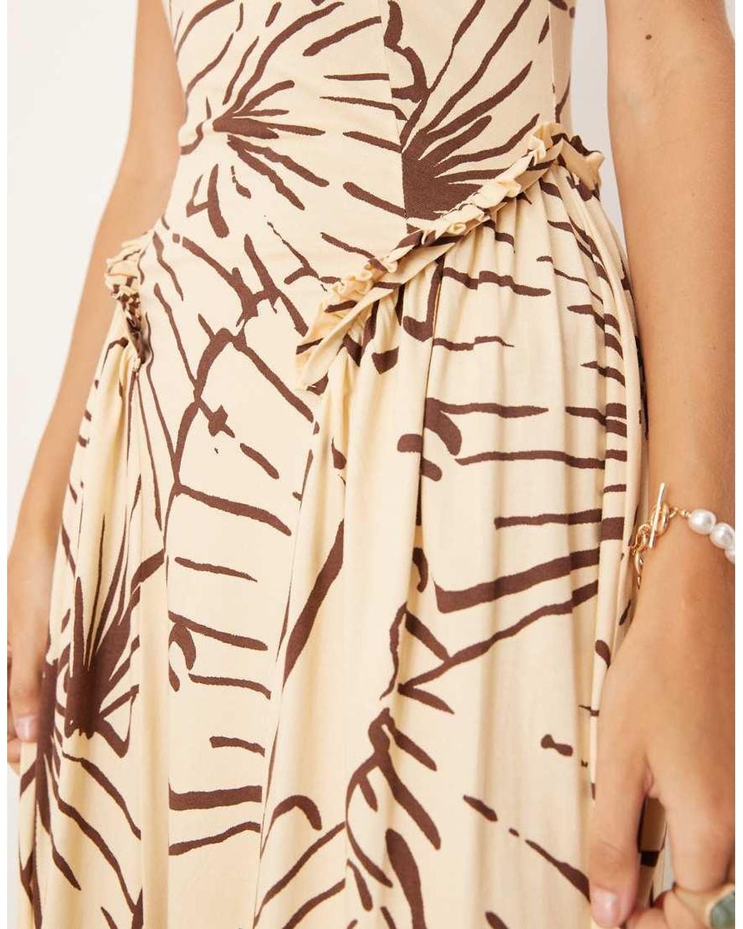 ASOS Natural Sleeveless Frill Hip Detail Midi Dress