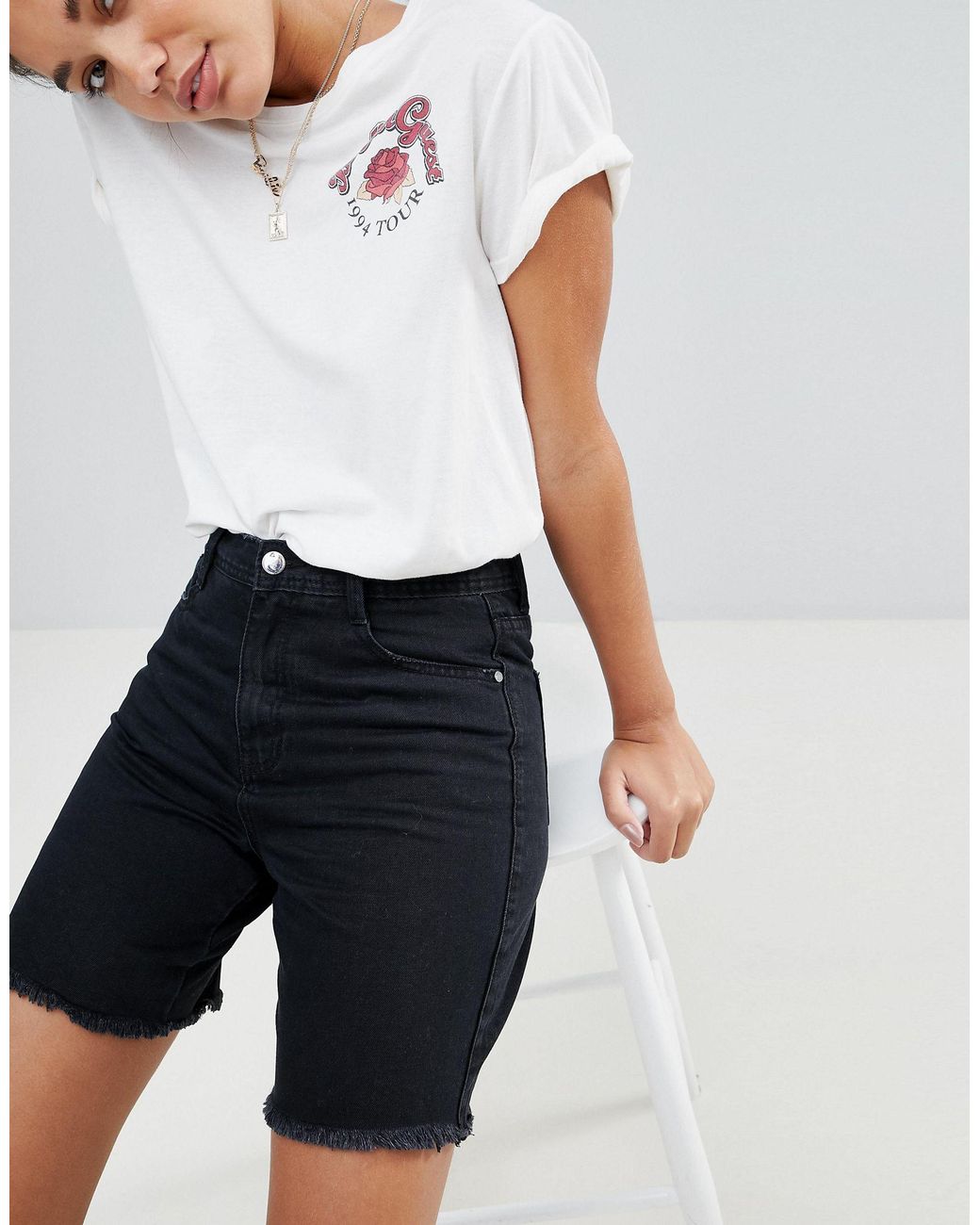 denim longline shorts