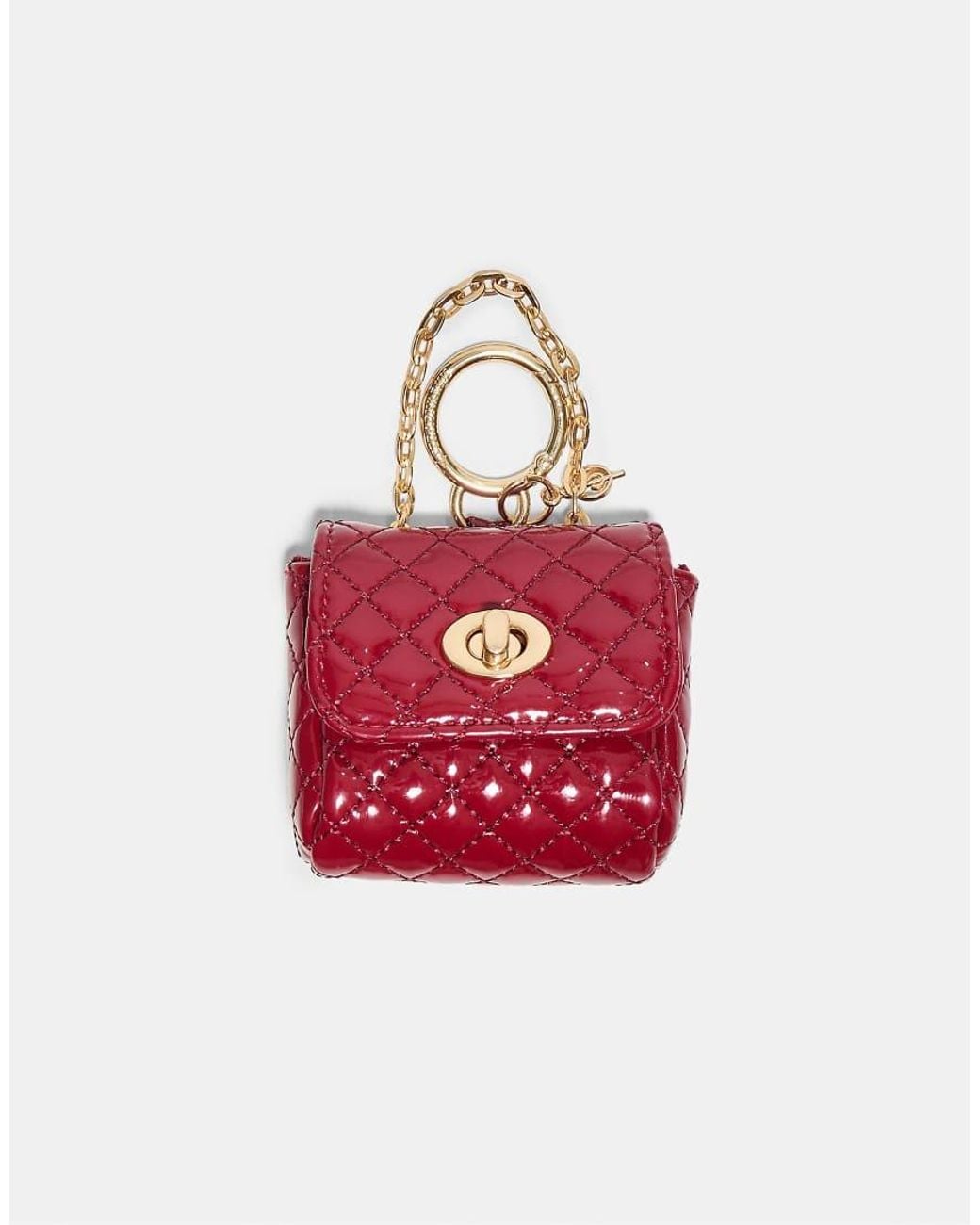 Stradivarius Red Quilted Charm Mini Bag