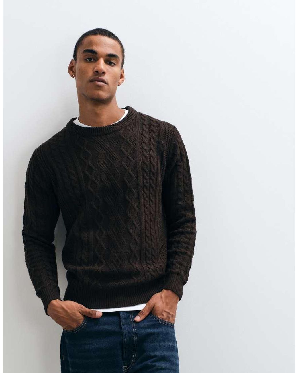 Brave Soul Black Studio Cable Knit Jumper for men