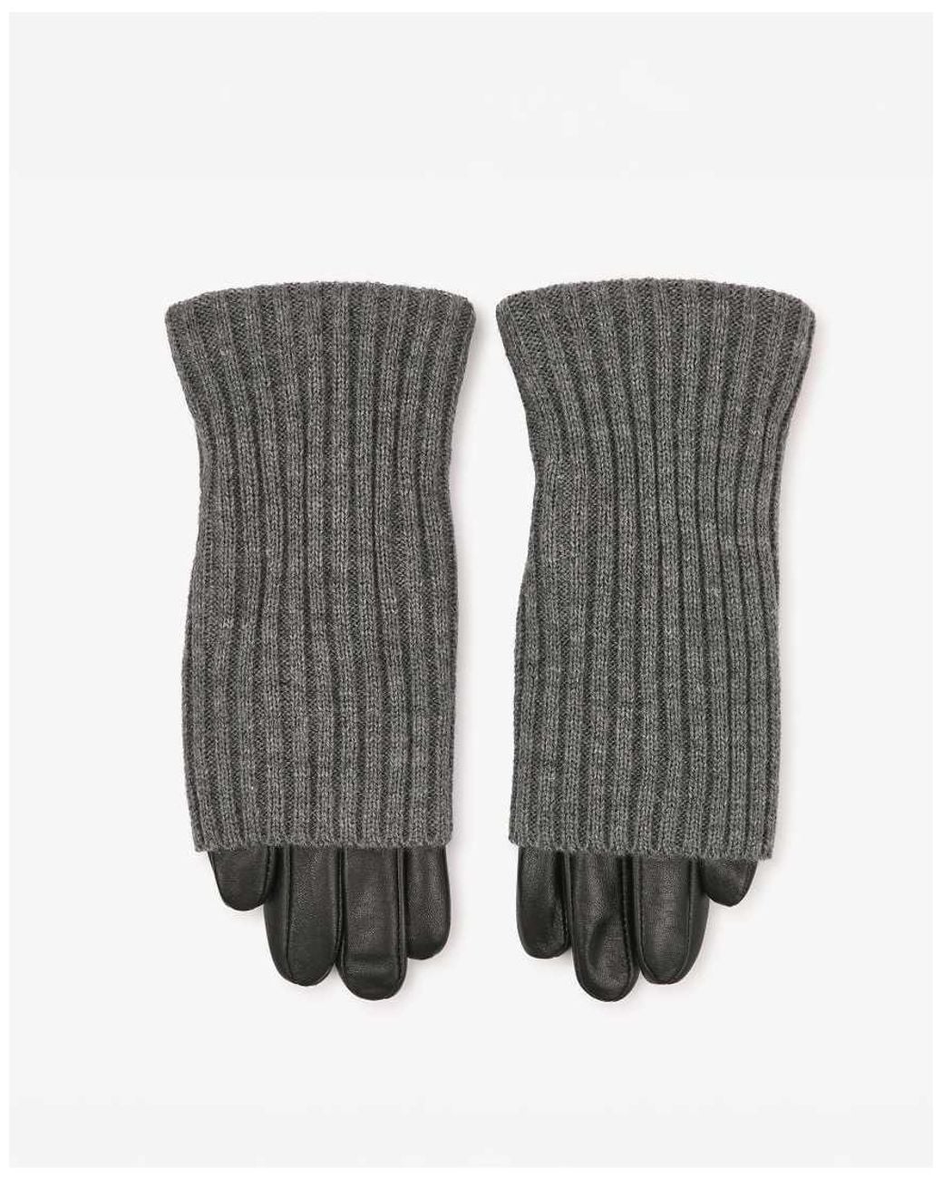 Barney's Originals Gray Real Leather Gloves With Knitted Cuff