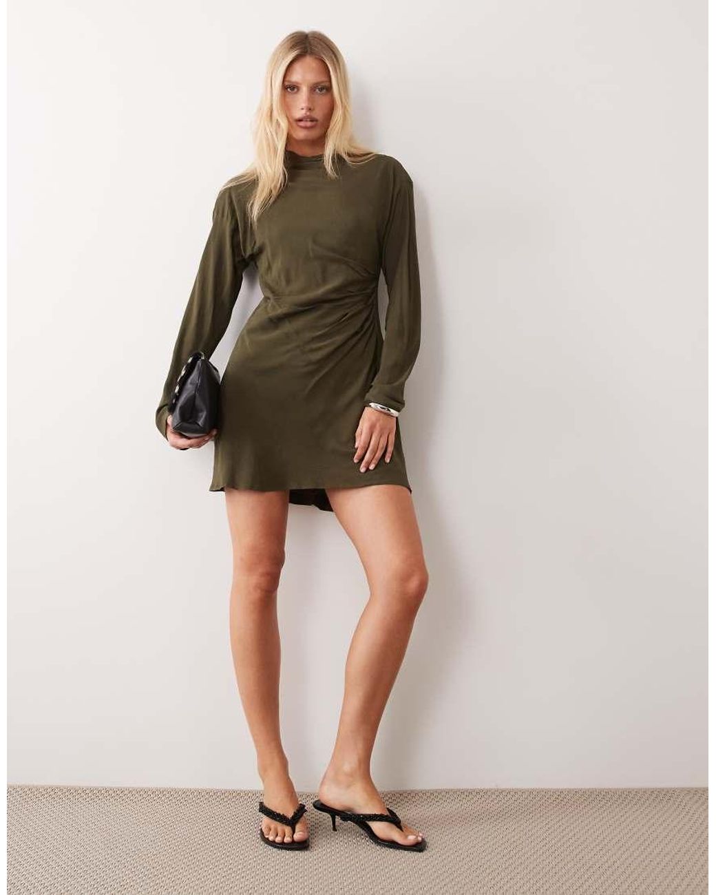 Mango Green Asymmetric Long Sleeve Mini Dress