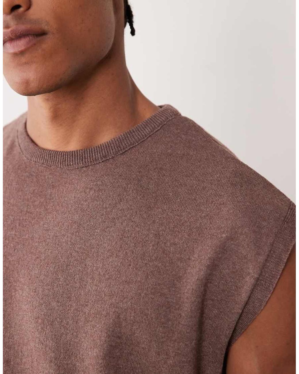 ASOS Brown Oversized Knitted Crew Neck Vest for men