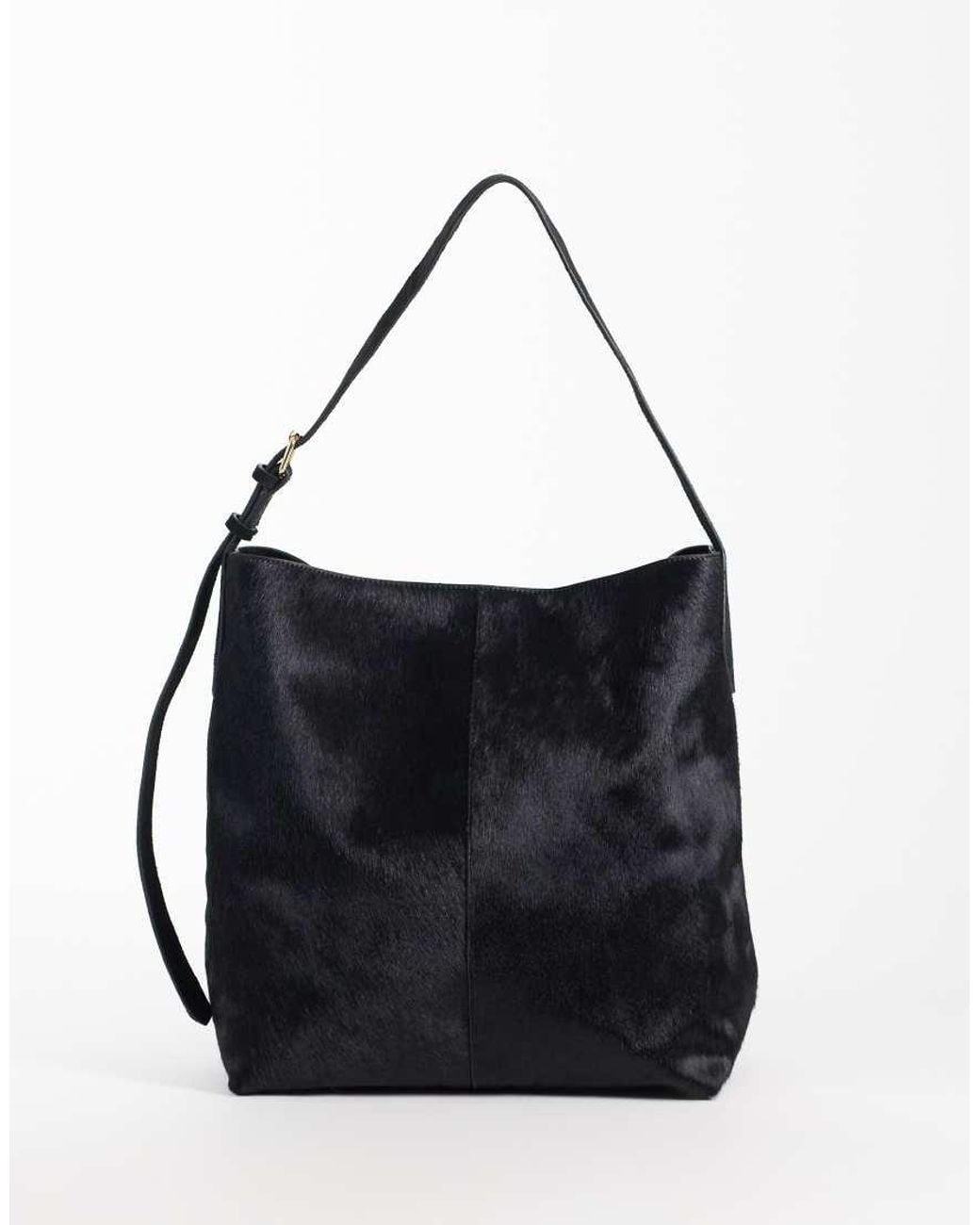 ASOS Black Hair On Leather Bucket Bag