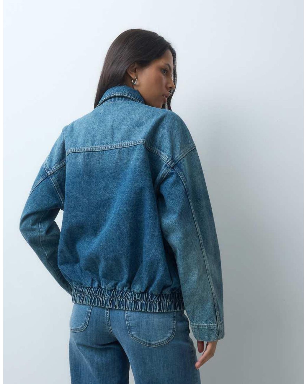 ASOS Blue Denim Zip Through Jacket With Contrast Collar