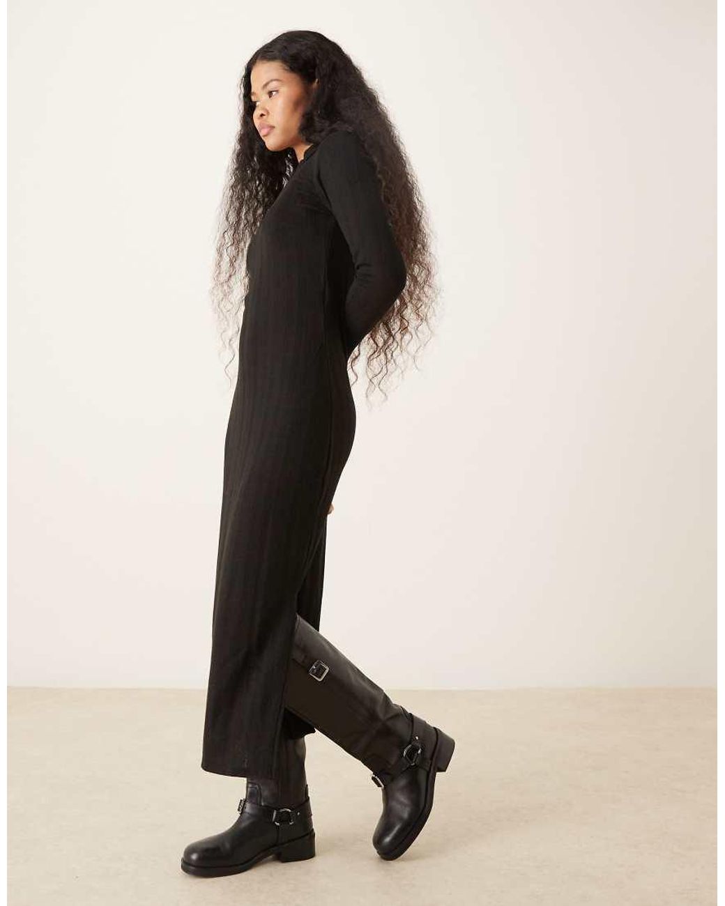 JDY Petite Black Knitted Polo Maxi Dress