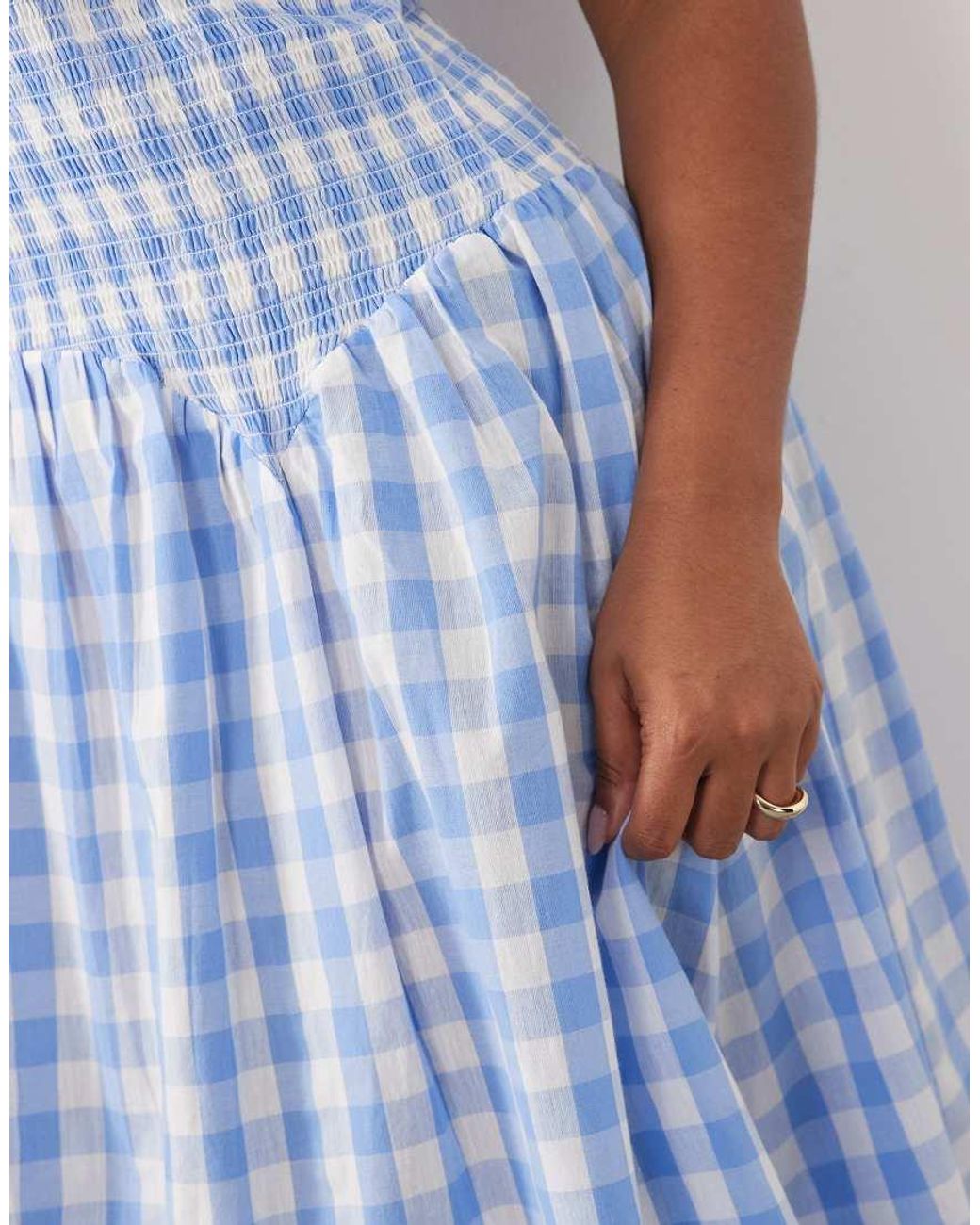 Esmee Curve Blue Shirred Drop Waist Maxi Beach Dress
