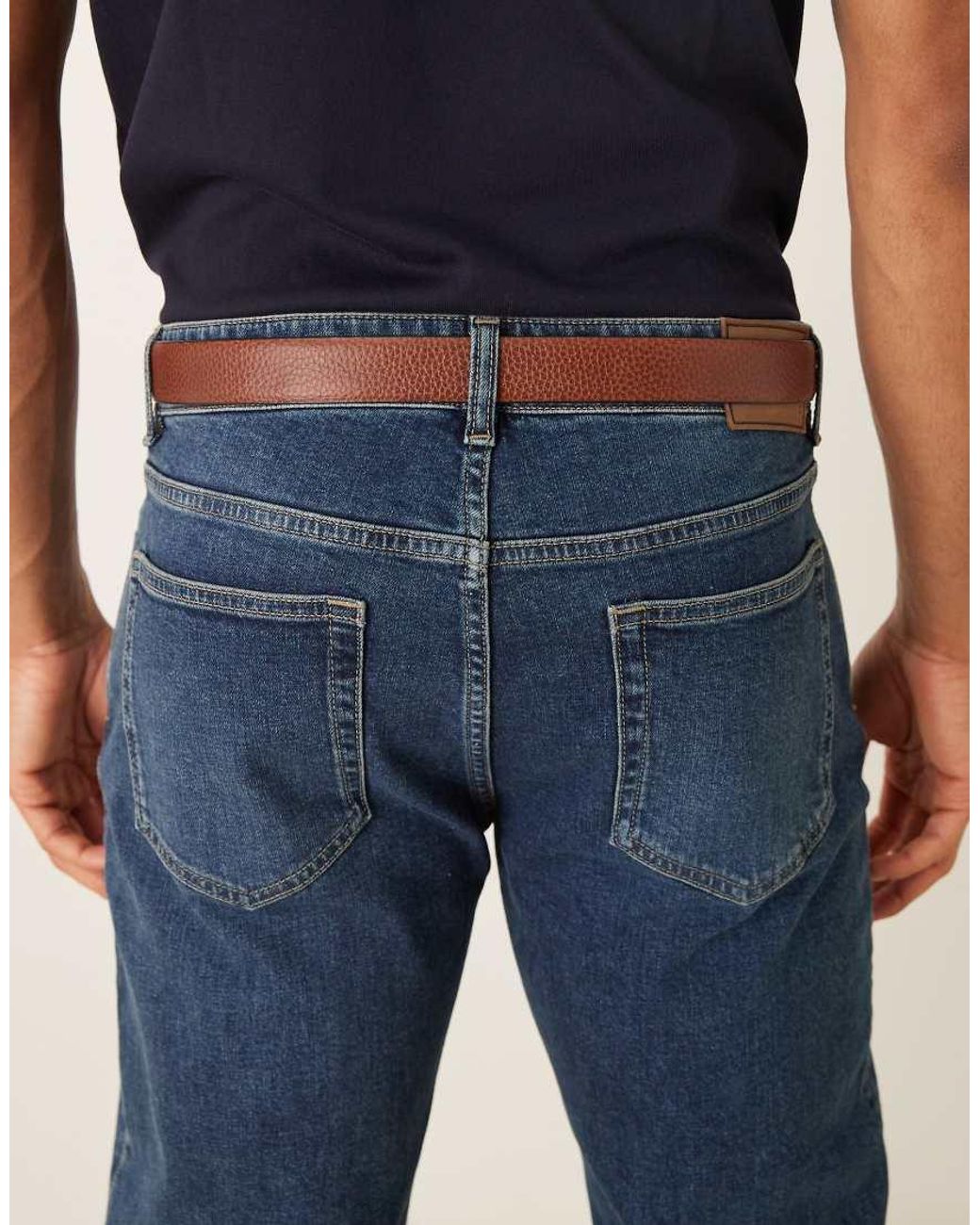 Mango Blue Vintage Look 100% Leather Belt for men