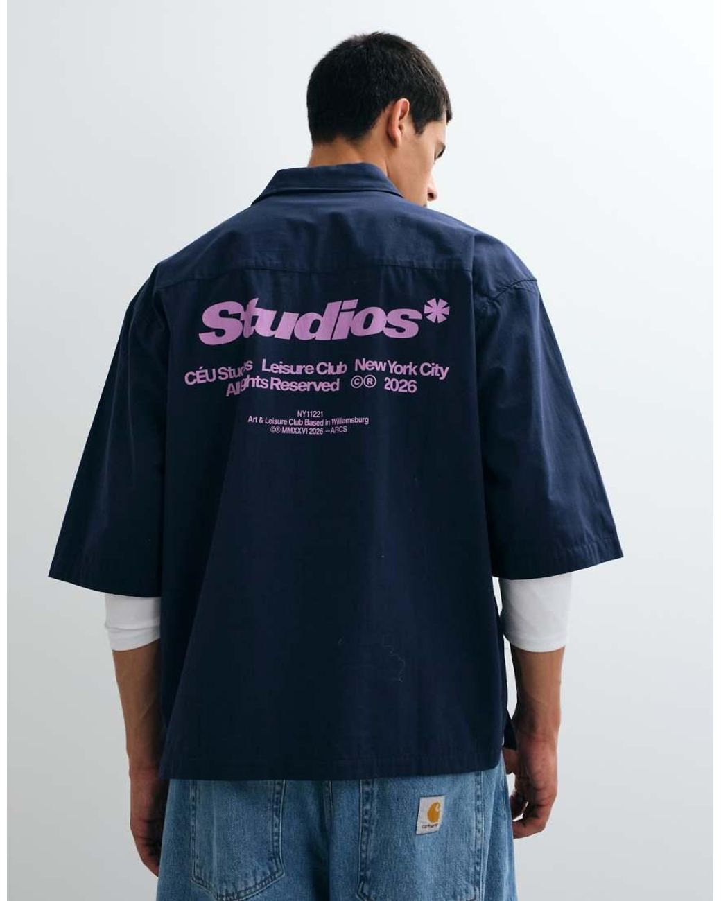 ASOS Blue Oversized Poplin Shirt With Back Print for men