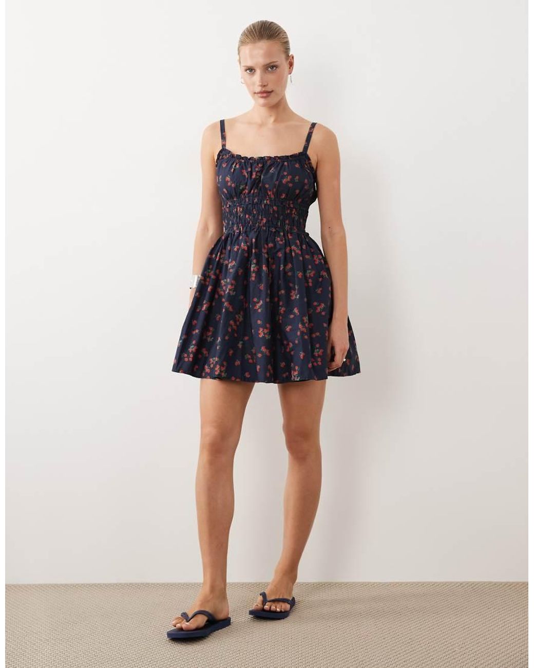 Abercrombie & Fitch Blue Strappy Mini Smock Dress