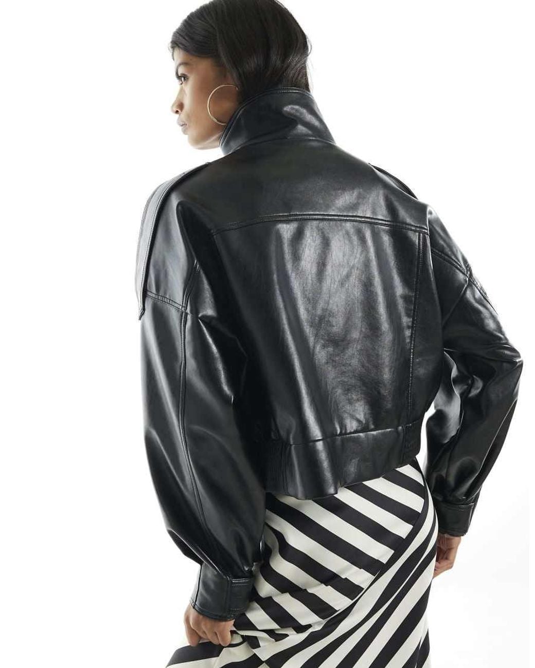 River Island Black Faux Leather Funnel Boxy Jacket