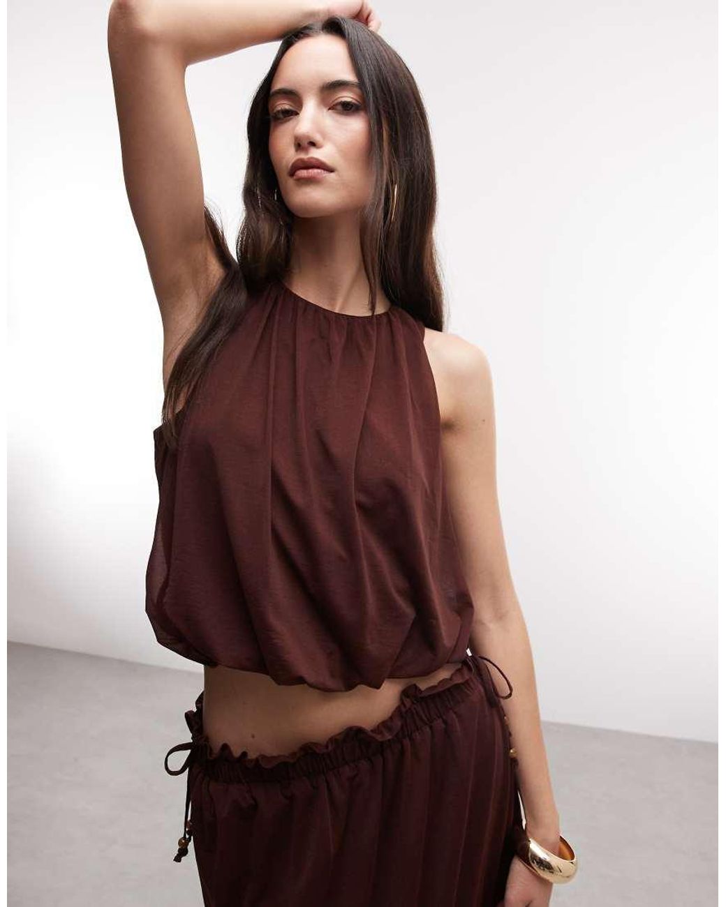 River Island Brown Chiffon Bubble Hem Racer Top