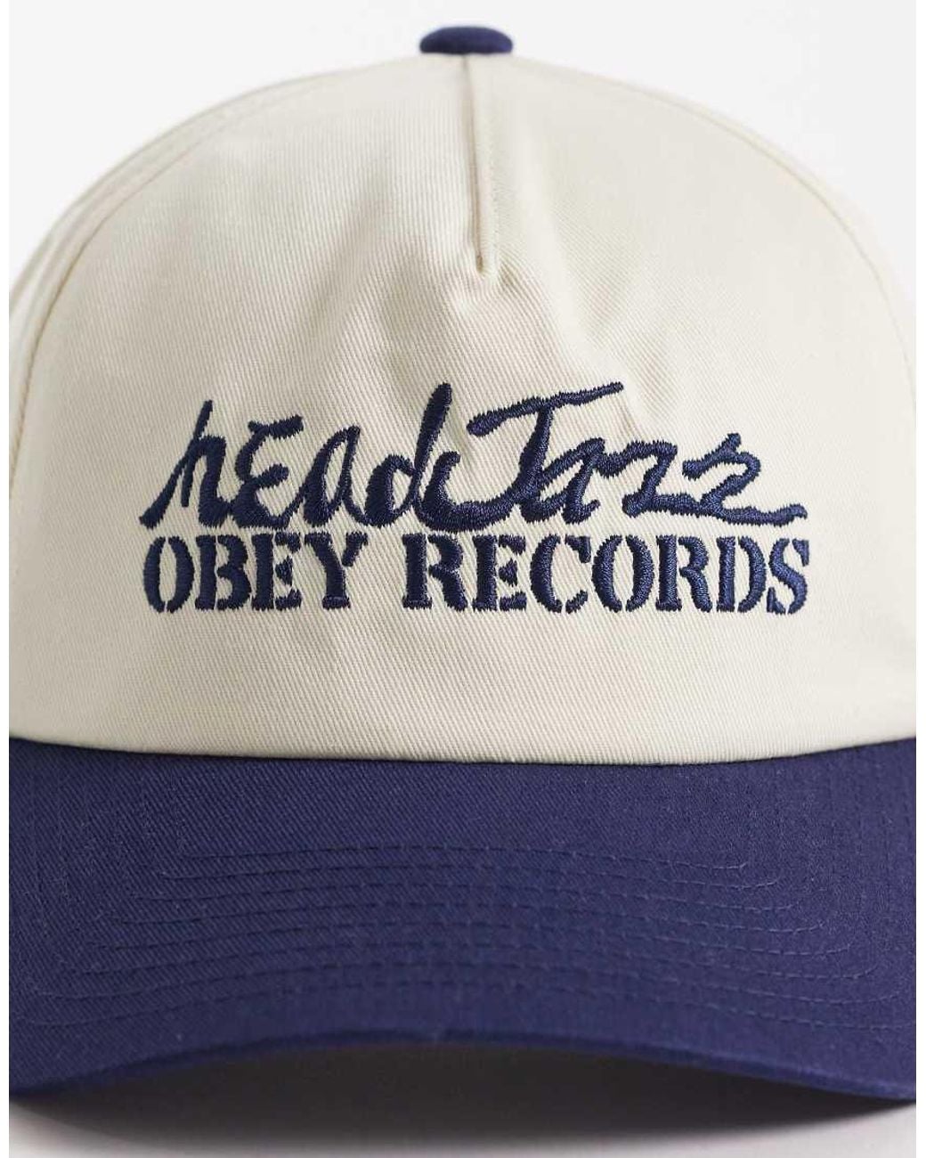 Obey White Jazz Records Script Snapback Contrast Peak Cap