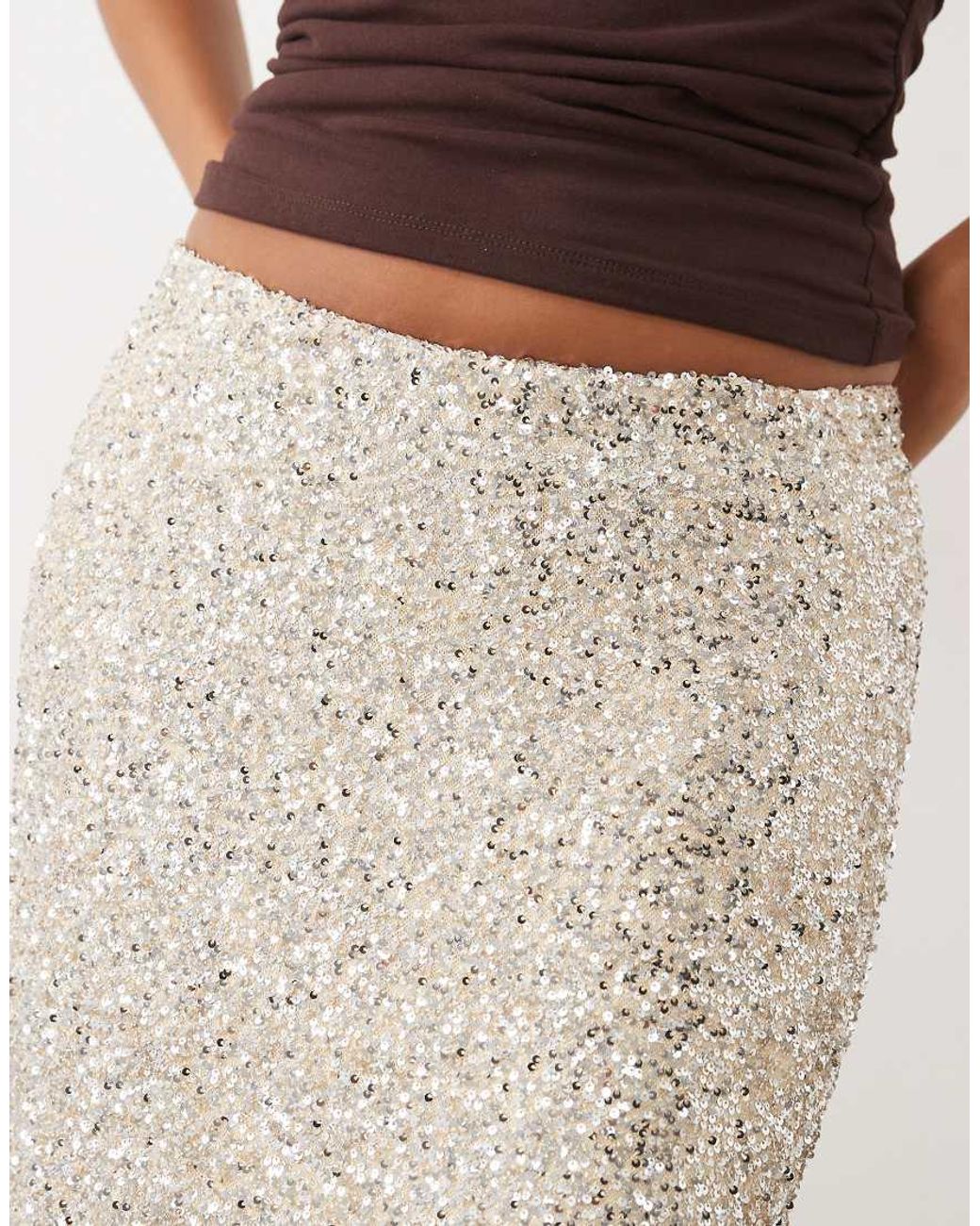 Never Fully Dressed Brown Maeva Sequin Lace Detail Midi Skirt