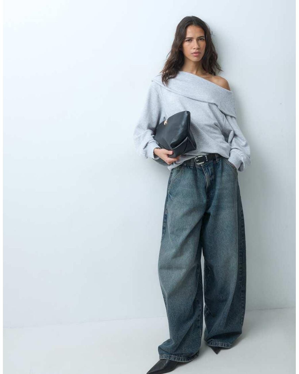 ASOS Blue Fold Over Dropped Shoulder Sweatshirt