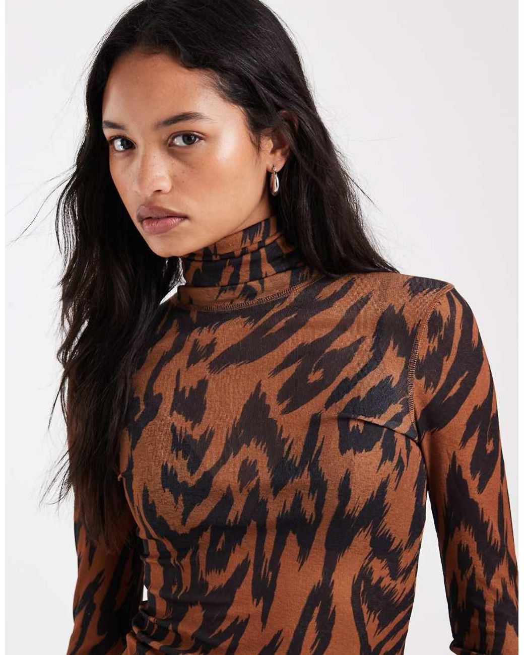 ASOS Brown Sheer Turtle Neck Long Sleeve